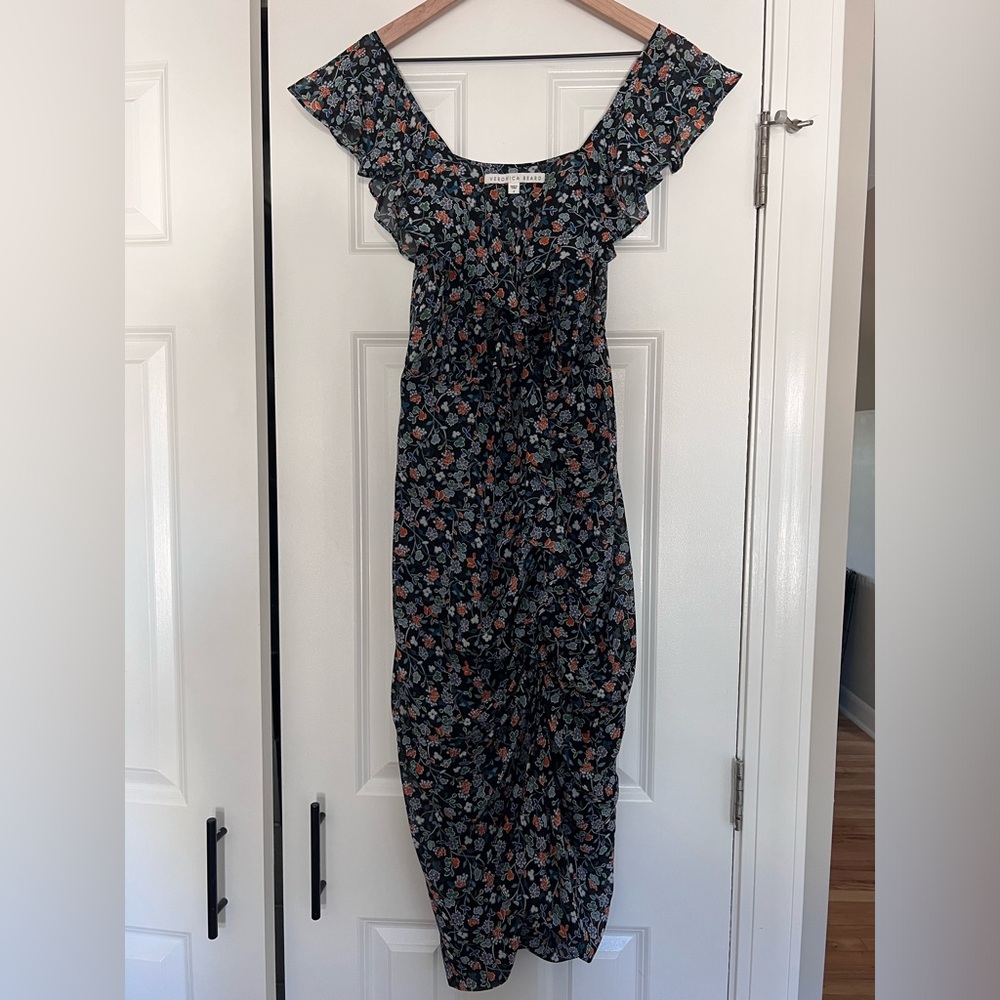 Veronica Beard Marilyn Cold Shoulder Ruffle Midi Dress